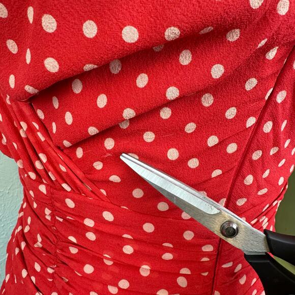 Vintage Cerruti 1881 EU 36 Red Polka Dot Sleeveless Fit & Flare 100% Silk Dress - Picture 8 of 10